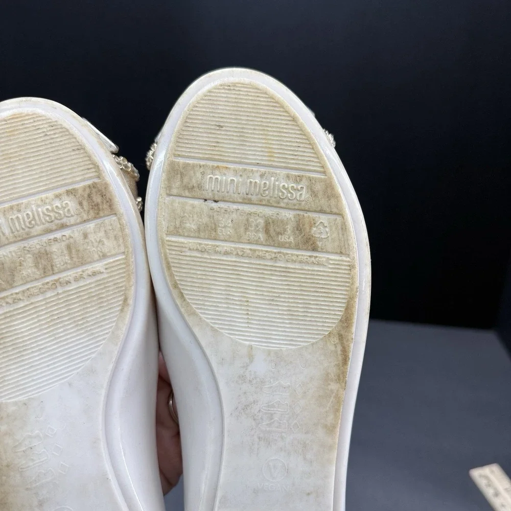 Mini Melissa Girls Mary Jane Jelly Shoes Cream Beige Glitter Bow Size 3